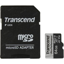 Памет Transcend 64GB microSD with adapter UHS-I U3 A2 Ultra Performance - Офис техника