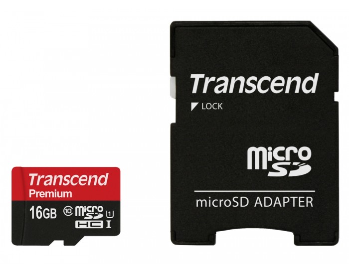 Памет Transcend 16GB micro SDHC UHS-I Premium (with adapter, Class 10) Памет Transcend 16GB micro SDHC UHS-I Premium (with adapter, Class 10)