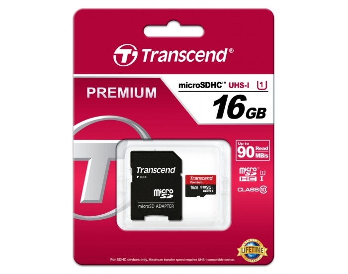 Памет Transcend 16GB micro SDHC UHS-I Premium (with adapter, Class 10) Памет Transcend 16GB micro SDHC UHS-I Premium (with adapter, Class 10)