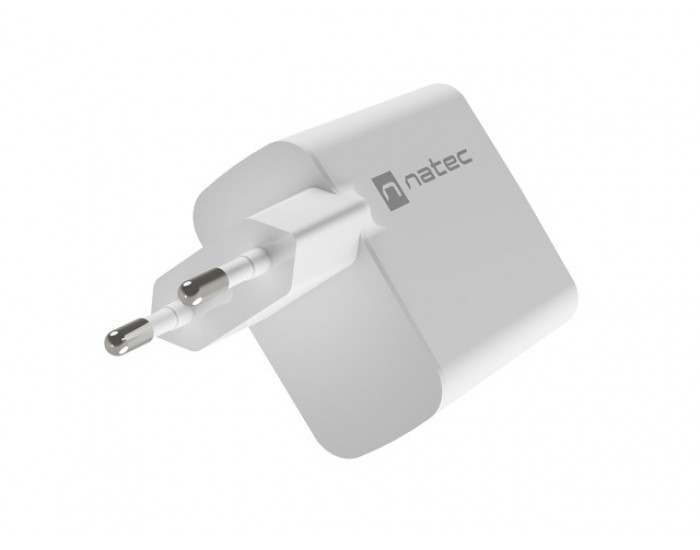 Адаптер Natec USB Charger Ribera Gan 1X USB-A + 1X USB-C 45W, White Адаптер Natec USB Charger Ribera Gan 1X USB-A + 1X USB-C 45W, White