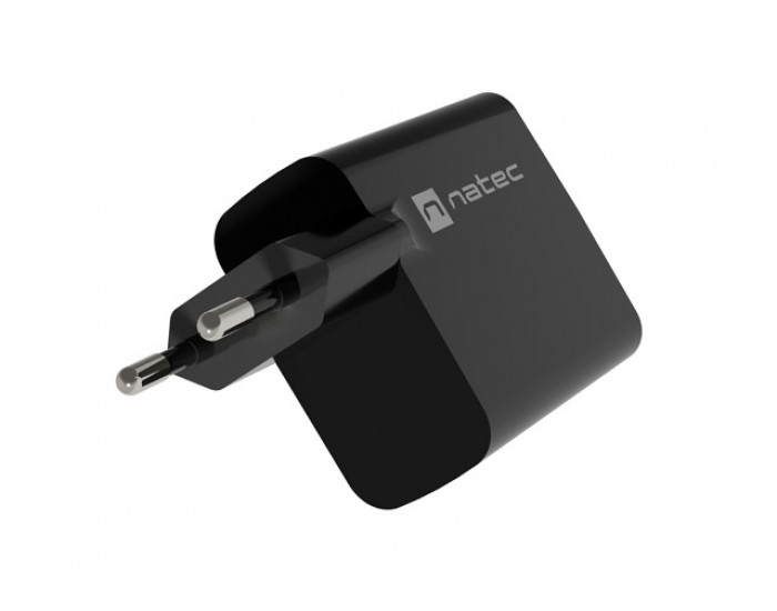 Адаптер Natec USB Charger Ribera Gan 1X USB-A + 1X USB-C 45W, Black Адаптер Natec USB Charger Ribera Gan 1X USB-A + 1X USB-C 45W, Black