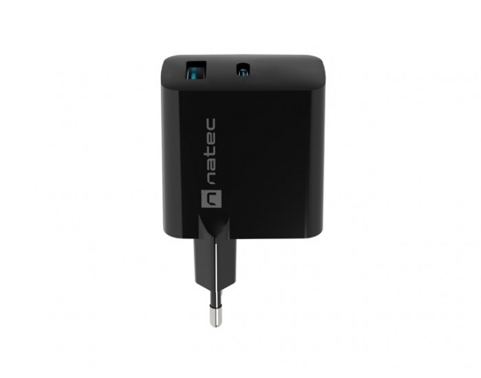 Адаптер Natec USB Charger Ribera Gan 1X USB-A + 1X USB-C 45W, Black Адаптер Natec USB Charger Ribera Gan 1X USB-A + 1X USB-C 45W, Black