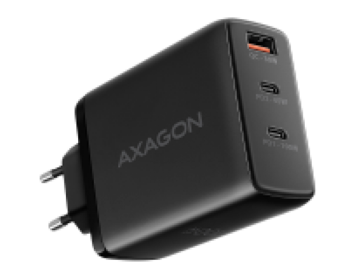 AXAGON ACU-DPQ100 GaN Wall charger, 3x port (USB + dual USB-C), PD3.0/QC4+/PPS/Apple, 100W, black AXAGON ACU-DPQ100 GaN Wall charger, 3x port (USB + dual USB-C), PD3.0/QC4+/PPS/Apple, 100W, black