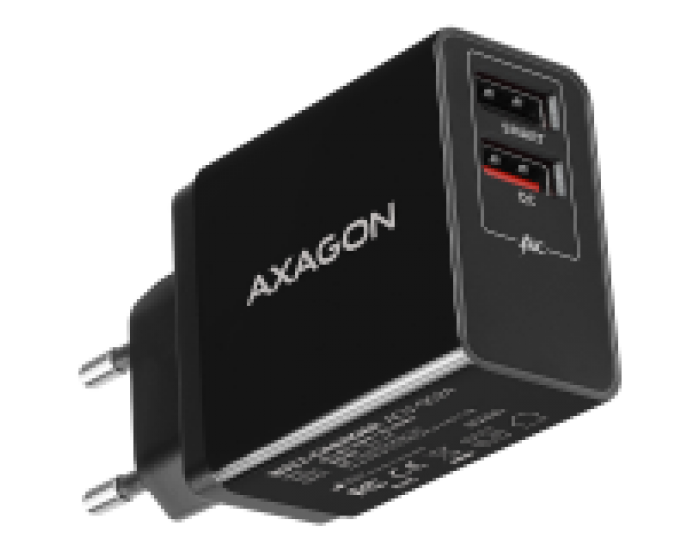 Dual wallcharger <240V / 2x USB port QC3.0/AFC/FCP + 5V-1.2A. 24W total power. Dual wallcharger <240V / 2x USB port QC3.0/AFC/FCP + 5V-1.2A. 24W total power.