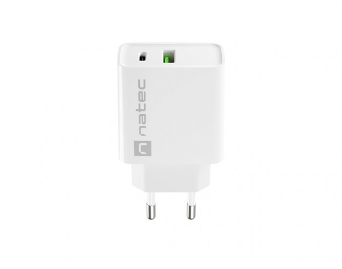 Адаптер Natec USB Charger Ribera 1X USB-A + 1X USB-C 20W, White Адаптер Natec USB Charger Ribera 1X USB-A + 1X USB-C 20W, White