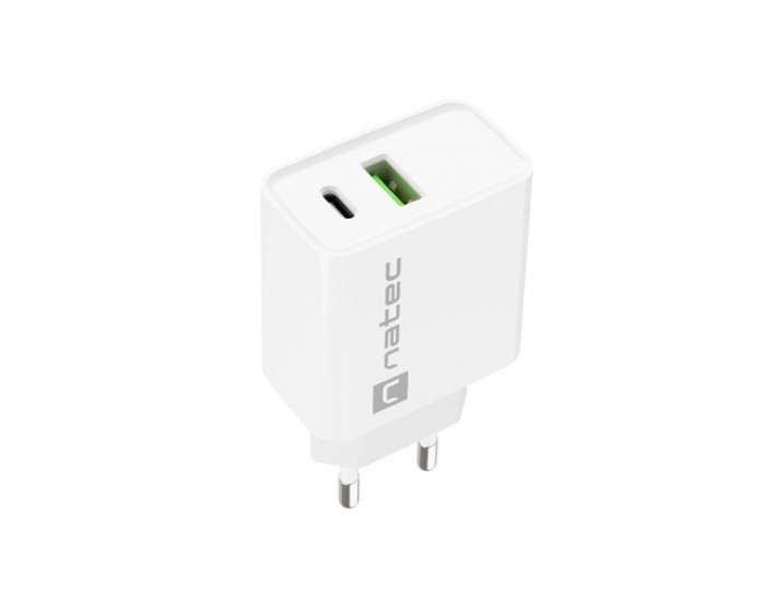 Адаптер Natec USB Charger Ribera 1X USB-A + 1X USB-C 20W, White Адаптер Natec USB Charger Ribera 1X USB-A + 1X USB-C 20W, White