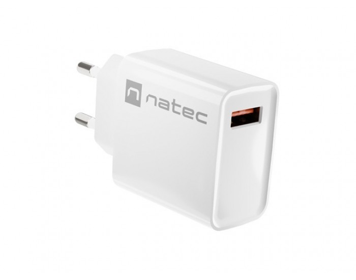 Адаптер Natec USB Charger Ribera 1X USB-A 18W, White Адаптер Natec USB Charger Ribera 1X USB-A 18W, White