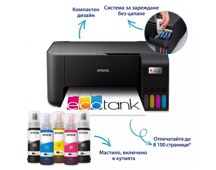 Мастилоструйно многофункционално устройство Epson EcoTank L3270 WiFi MFP