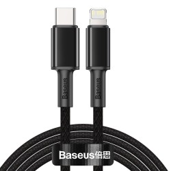 Кабел Baseus High Density USB Type-C към Lightning PD 20W, 2м CATLGD-A01 - черен - Разклонители, Зарядни и Кабели