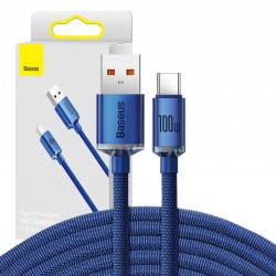 Кабел Baseus Crystal Shine USB Type A към USB Type C 100W 2м CAJY000503 - син - Разклонители, Зарядни и Кабели