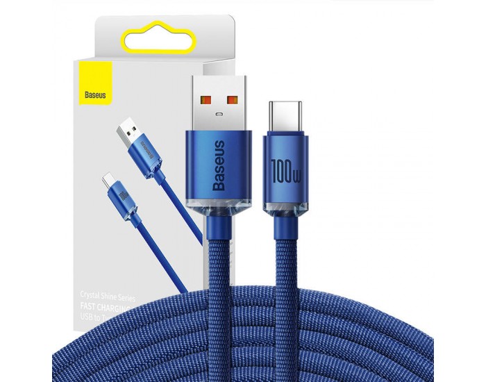 Кабел Baseus Crystal Shine USB Type A към USB Type C 100W 2м CAJY000503 - син