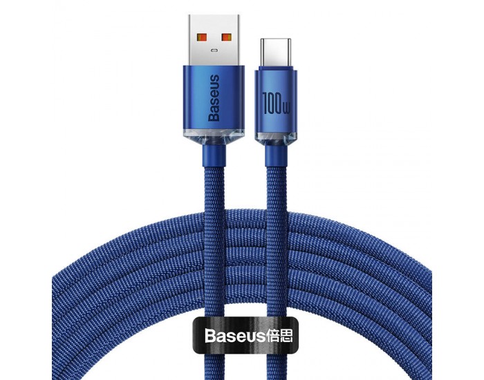 Кабел Baseus Crystal Shine USB Type A към USB Type C 100W 2м CAJY000503 - син