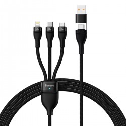 Кабел Baseus Flash Series II USB Type C / USB Type A - USB Type C / Lightning / micro USB 100 W 1.2 м CASS030101 - черен - Разклонители, Зарядни и Кабели