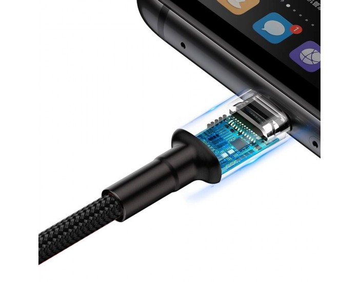 Кабел Baseus CATKLF-PG1 Cafule USB-А към USB-C с въжена оплетка и бързо зареждане 1м черен