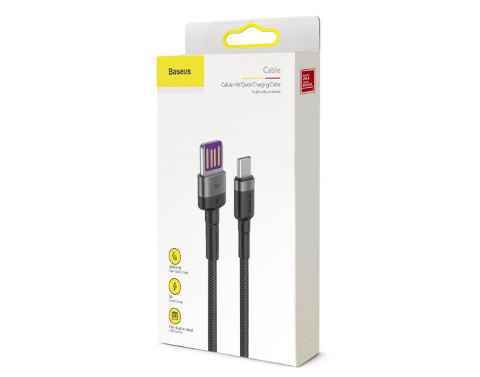 Кабел Baseus CATKLF-PG1 Cafule USB-А към USB-C с въжена оплетка и бързо зареждане 1м черен