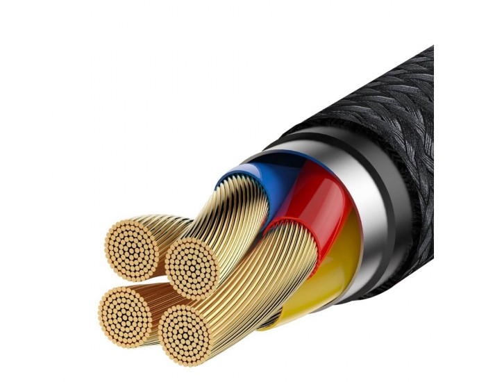 Кабел Baseus CATKLF-PG1 Cafule USB-А към USB-C с въжена оплетка и бързо зареждане 1м черен