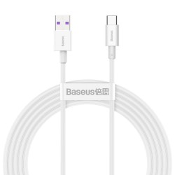 Кабел Baseus Superior CATYS-A02 USB-A към USB-C, 66W, 2м, бял - Разклонители, Зарядни и Кабели