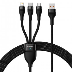 Кабел Baseus Flash Ⅱ USB-A към M+L+C 100W Fast Charging 1.2 м черен - Разклонители, Зарядни и Кабели