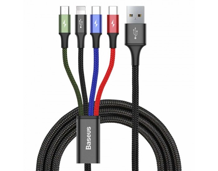 Кабел Baseus 4 в 1 USB-A към microUSB/Lightning/2xUSB Type-C, 3.5A, 1.2м, черен CA1T4-B01