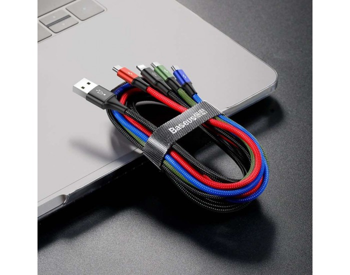 Кабел Baseus 4 в 1 USB-A към microUSB/Lightning/2xUSB Type-C, 3.5A, 1.2м, черен CA1T4-B01