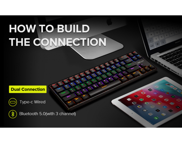 Клавиатура Delux KM32 механична геймърска USB Type-C/Bluetooth v5.0 Rainbow RGB LED