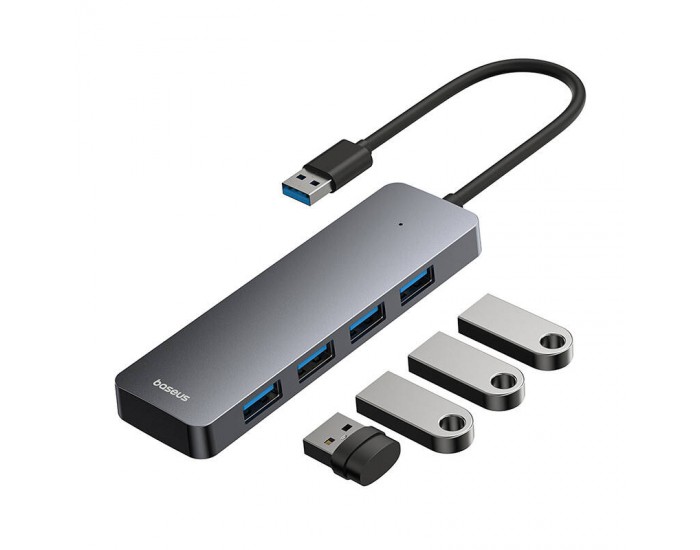 USB хъб Baseus 4 в 1 UltraJoy Lite USB-А към USB 3.0, 15 см B0005280B811-00 - сив