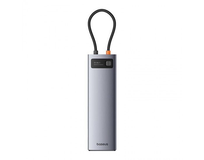 USB хъб Baseus 11 в 1 StarJoy Metal Glam Series Type-C към HDMI +VGA + 3 x USB 3.0 + USB 2.0+USB-C PD + RJ45 + SD/TF +3,5мм B00030709811-00 - тъмносив
