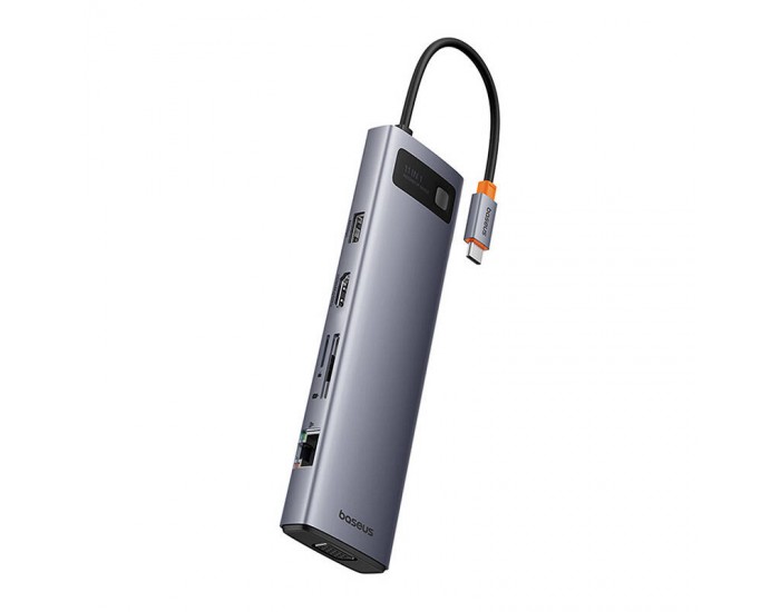 USB хъб Baseus 11 в 1 StarJoy Metal Glam Series Type-C към HDMI +VGA + 3 x USB 3.0 + USB 2.0+USB-C PD + RJ45 + SD/TF +3,5мм B00030709811-00 - тъмносив