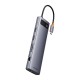 USB хъб Baseus 11 в 1 StarJoy Metal Glam Series Type-C към HDMI +VGA + 3 x USB 3.0 + USB 2.0+USB-C PD + RJ45 + SD/TF +3,5мм B00030709811-00 - тъмносив