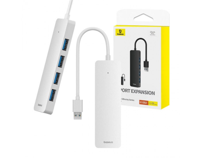 USB хъб Baseus 4 в 1 UltraJoy Lite USB-А към USB 3.0, 15 см B0005280B211-00 - бял