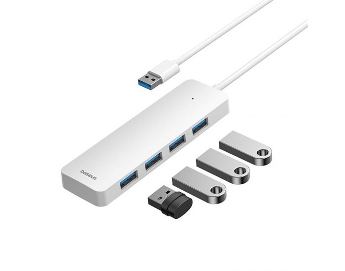 USB хъб Baseus 4 в 1 UltraJoy Lite USB-А към USB 3.0, 15 см B0005280B211-00 - бял
