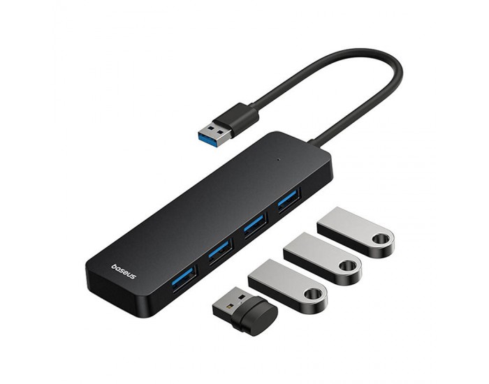 USB хъб Baseus 4 в 1 UltraJoy Lite USB-А към USB 3.0, 15 см B0005280B111-00 - черен