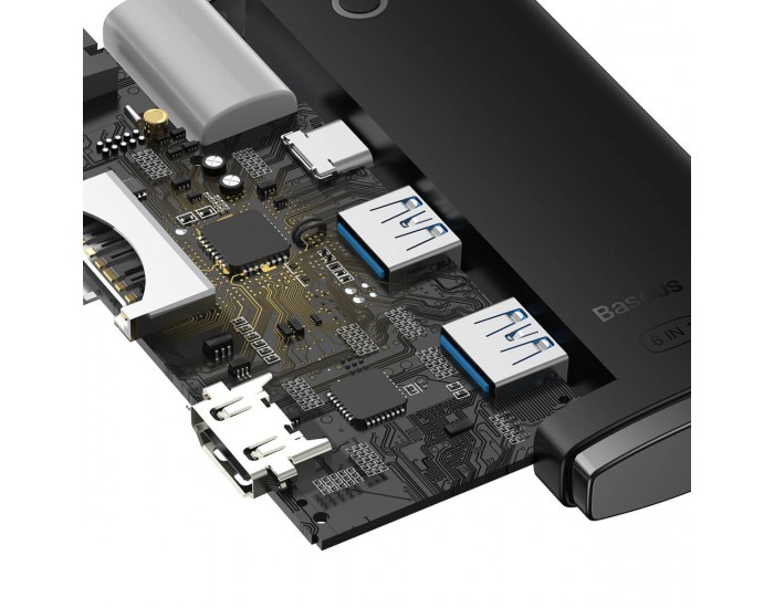 USB хъб Baseus WKQX050001 Type-C Lite Series 6 в 1, мултифункционален, черен