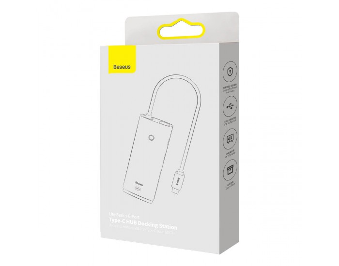 USB хъб Baseus WKQX050001 Type-C Lite Series 6 в 1, мултифункционален, черен