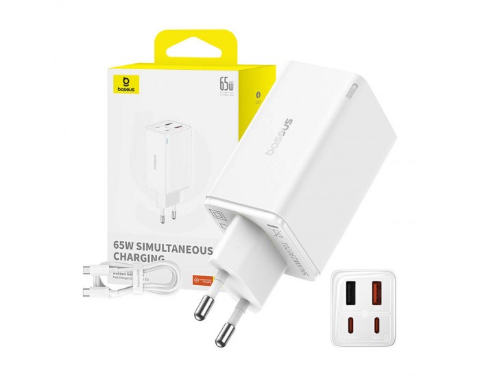 Зарядно устройство Baseus GAN6 Pro, 2xUSB-C + 2xUSB, 65W P10162701213-00 - бяло