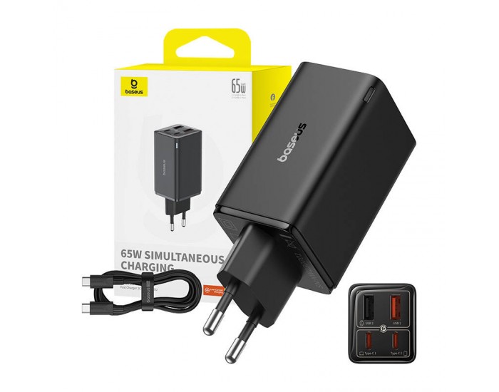 Зарядно устройство Baseus GAN6 Pro, 2xUSB-C + 2xUSB, 65W P10162701113-00 - черно