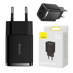 Зарядно устройство Baseus, 2x USB, 10,5 W CCXJ010201 - черно - Офис