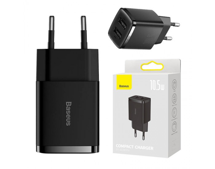Зарядно устройство Baseus, 2x USB, 10,5 W CCXJ010201 - черно