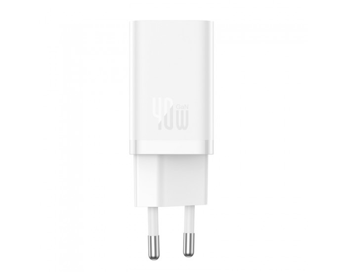 Зарядно устройство 220V Baseus 40W, 2xUSB-C, GaN 5 CCGP180102 - бяло