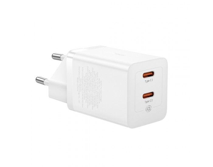 Зарядно устройство 220V Baseus 40W, 2xUSB-C, GaN 5 CCGP180102 - бяло