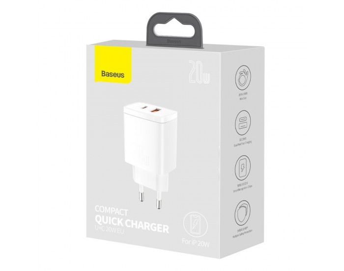 Зарядно устройство Baseus USB към USB Type C 20W 3A Quick Charge 3.0 CCXJ-B02 - бяло