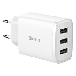 Зарядно устройство Baseus Compact CCXJ020102 USB троен порт, 17W, бяло - Офис