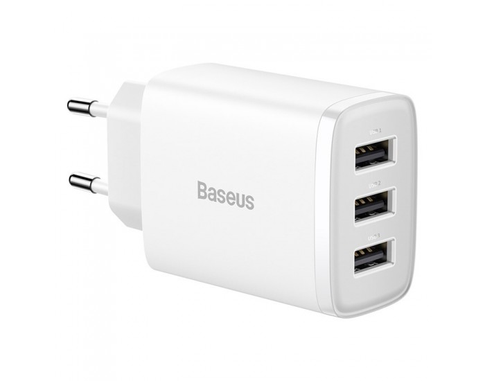 Зарядно устройство Baseus Compact CCXJ020102 USB троен порт, 17W, бяло