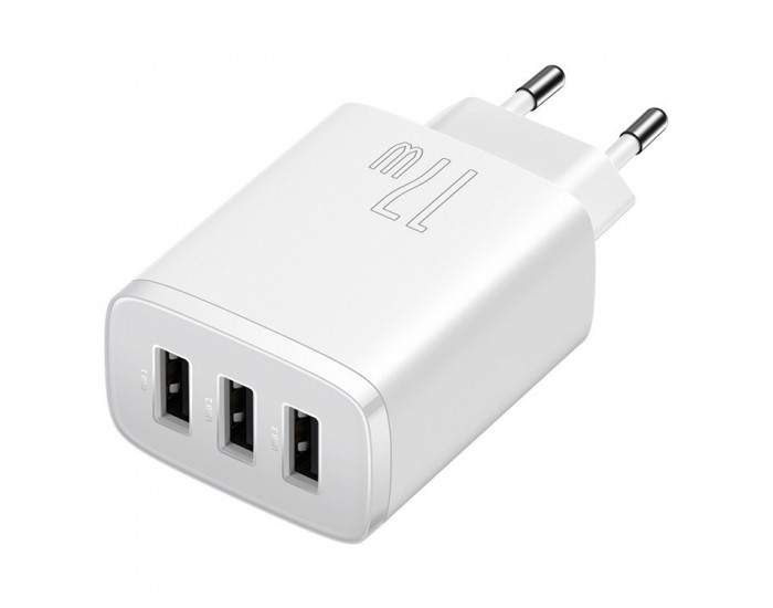 Зарядно устройство Baseus Compact CCXJ020102 USB троен порт, 17W, бяло