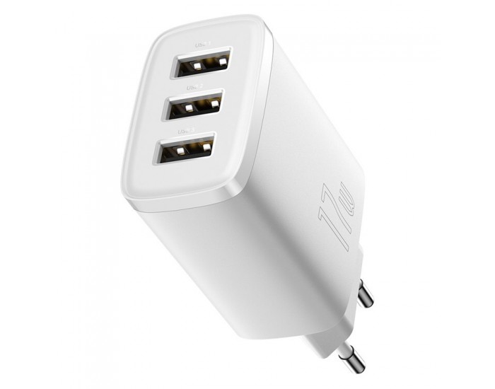 Зарядно устройство Baseus Compact CCXJ020102 USB троен порт, 17W, бяло