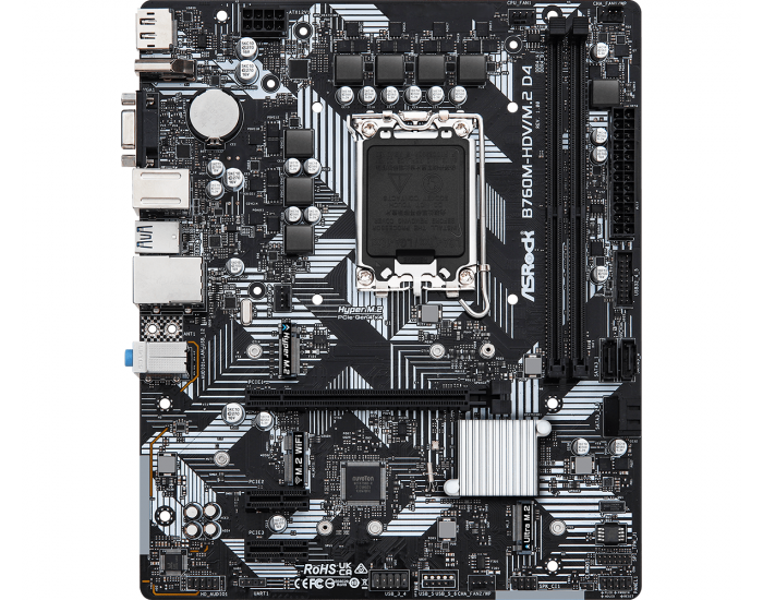 ASROCK MB Desktop B760M-HDV/M.2 D4 (S1700, 2x DDR4, 1x PCIe 4.0 x16, 2x PCIe 3.0 x1, 1x Hyper M.2 PCIe Gen4x4, 1x M.2 Ultra Gen3x4, 4x SATA3, 1x USB-C, 5x USB 3.2, 5x USB 2.0, 1xRJ-45 1Gbit, 1x VGA, 1x HDMI, 1x DP, mATX