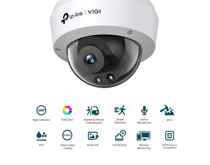 3MP пълноцветна куполна мрежова камера TP-Link VIGI C230(4mm)