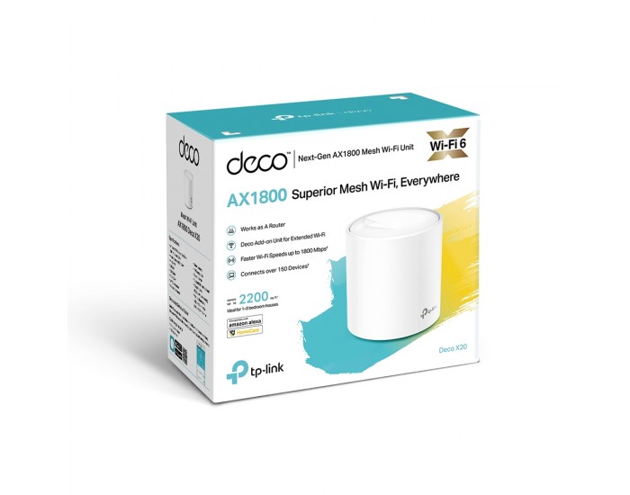 Безжична Wi-fi 6 Mesh система TP-Link Deco X20(1-pack) AX1800