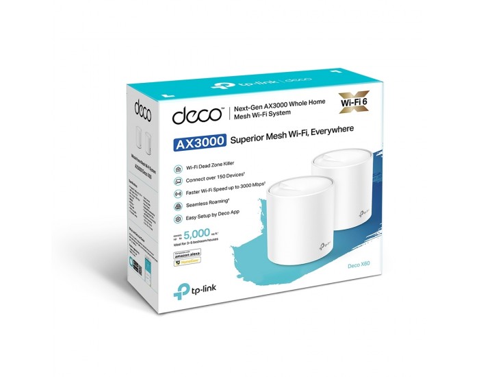 Безжична Wi-fi 6 Mesh система TP-Link Deco X60(2-pack) AX3000