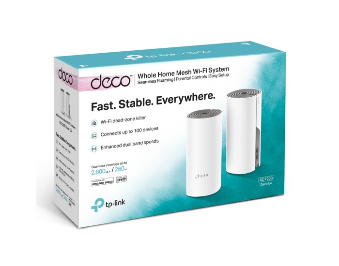 Безжична Mesh Wi-fi система TP-Link Deco E4 AC1200 (2-pack)